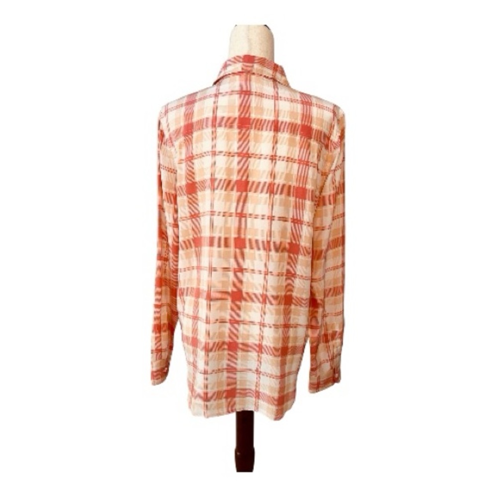 Equipment Femme Silk Cream with Peach Plaid Long Sleeve Blouse Size Large - Picture 3 of 7